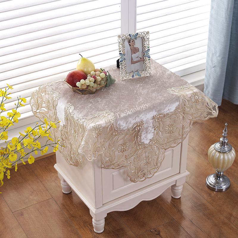 Квадратная скатерть, белый золотой бархат, прикроватная тумбочка, скатерти для обеденного стола, вышитое кружево, домашнее полотенце, чехол для стула, чехол от пыли