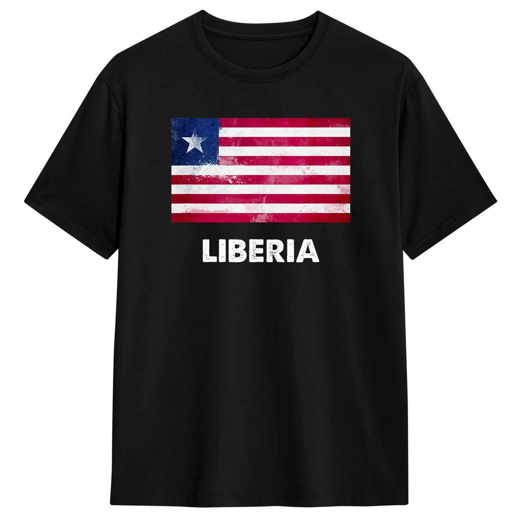 Happy Liberia Independence Day Liberia Liberian Flag T-Shirt for Vintage Pure Cotton Tees Crewneck Short Sleeve T Shirt