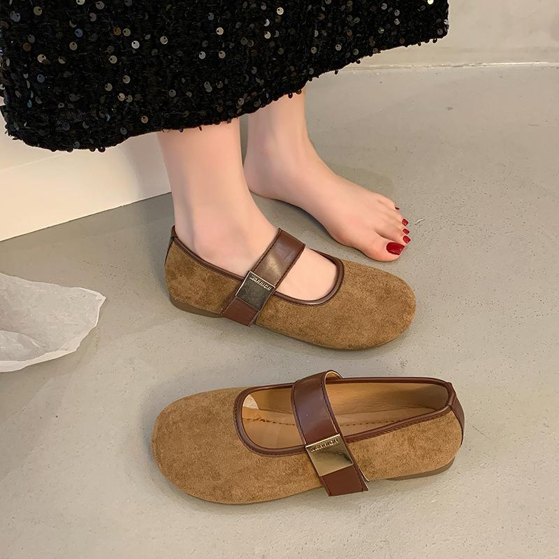 Туфли Мэри Джейн из замши в стиле ретро для женщин, весна 2025, новые туфли на плоской подошве с коротким носком и одним ремешком, с юбкой, туфли в стиле бабушки