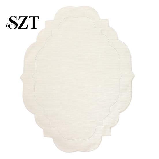 Embroidery Placemat Linen Placemats with Overlocking Dining Durable Wavy Edge Anti-Slip Table Protector for Hotel Restaurant Kitchen Non-fray