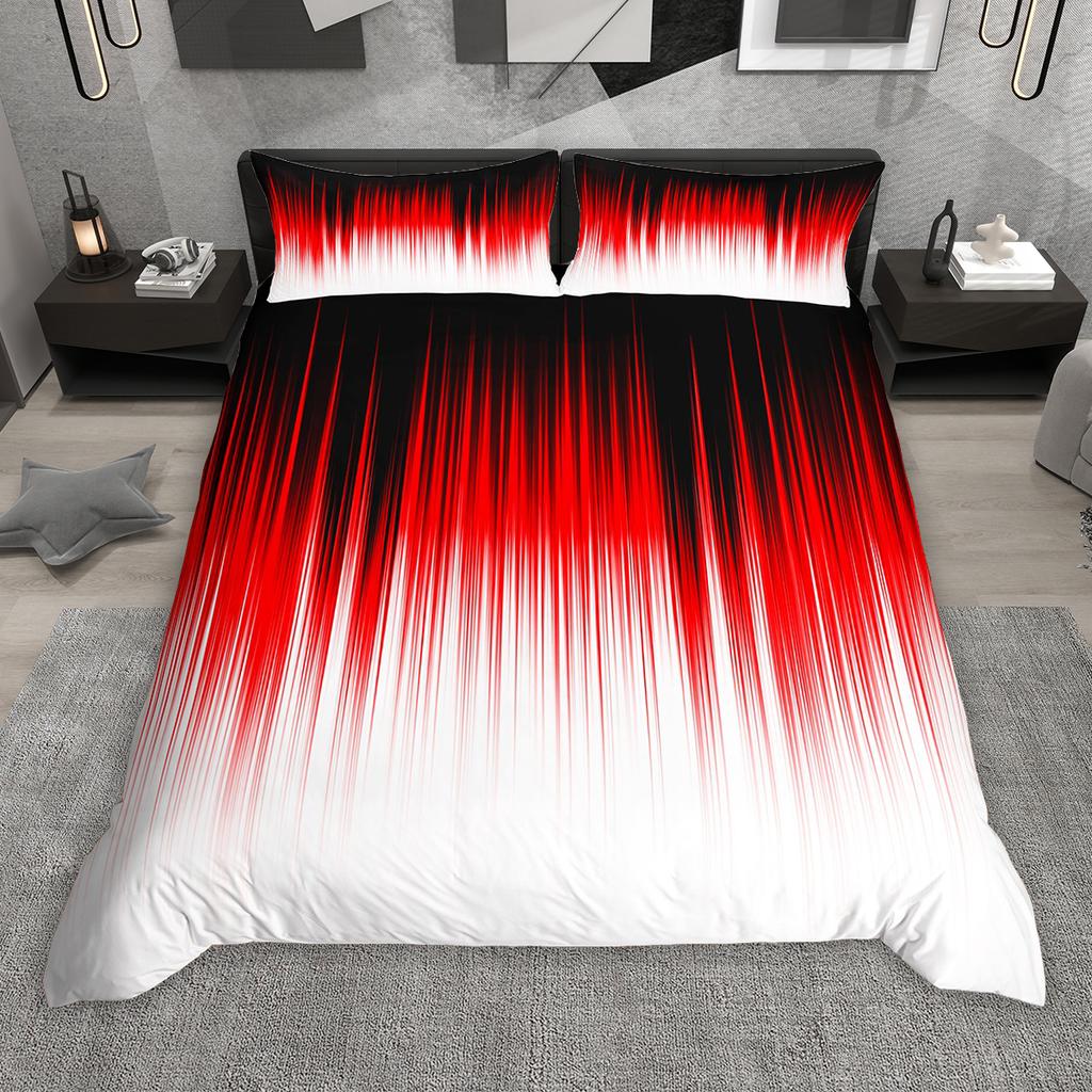 Homewish Gradient Stripe Duvet Cover Set 2pcs/3pcs, Neon Green Purple Blue Red Bedding Set, Geometric Lines Quilt Cover Set