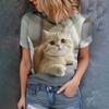 Женская летняя элегантная модная футболка Женская популярная повседневная удобная милая кошка 3D-принт с коротким рукавом