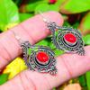 Italian Red Coral Gemstone Handmade 925 Sterling Silver Gift Earring 2.05" H2p33