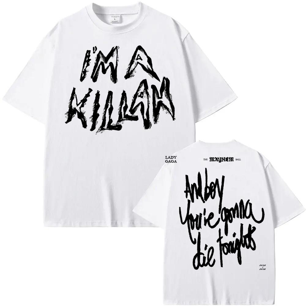 Я Килла Футболка с коротким рукавом Леди Гага Лето Высокое качество Удобная футболка Графическая печать Круглый вырез Повседневная Ретро футболка