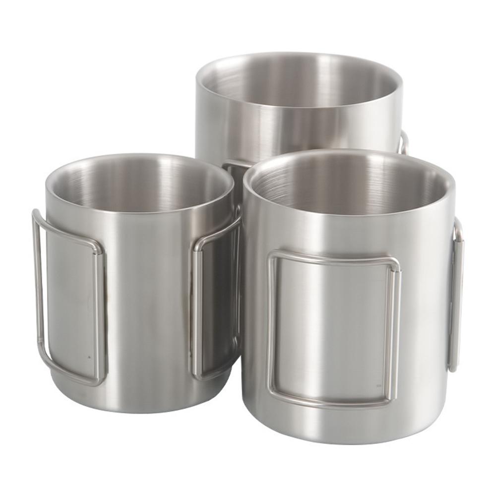 Camping Cup 200ml/300ml/400ml Stainless Steel Water Cup Tea Cup Coffee Mug with Foldable Handles