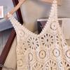 Women Knitting Lace Long Hollow Out Vest O-Neck Summer Tops Tees Loose Basic Beachwear Covers
