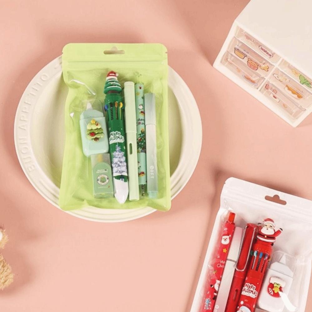 6Pcs/Set Cartoon Student Tools Gift Kit Highlighter Pen Christmas Learning Gift Box Office Supplies