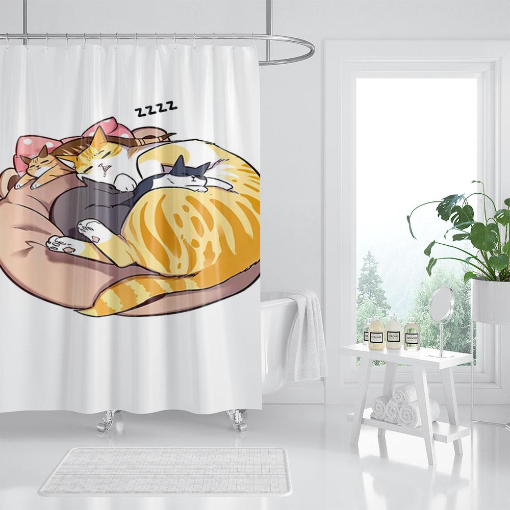 Animal Shower Curtain, Cartoon Cat Dog Bathtub Shower Cute Kids Boys Girls Bathroom Decorative Shower Curtains