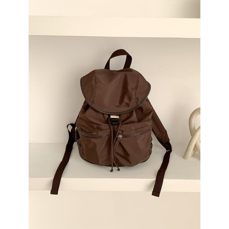 New Pull Rope Pleated Flip Student Backpack Backpack Girls Nylon Niche Large Capacity Backpack Women