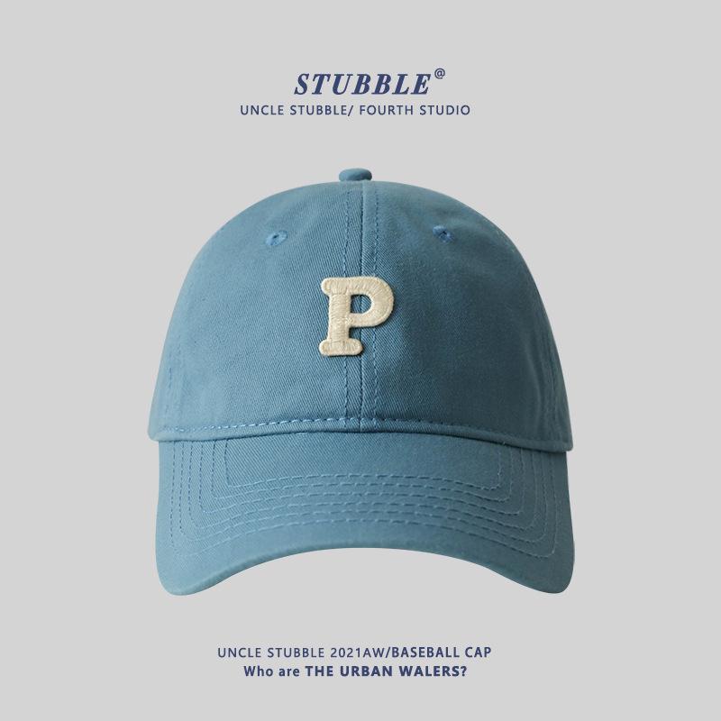 Women's Adult Four Seasons Soft Top Baseball Cap Large Size 100% Cotton P Letter Logo 6-Panel Design 48-50cm Head Circumference