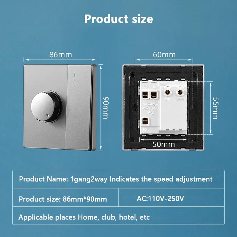 Серый матовый Eu универсальный 1-клавишный 2-позиционный выключатель света с переключателем скорости вращения вентилятора, панель управления потолочным вентилятором вытяжки переменного тока 110-250 В