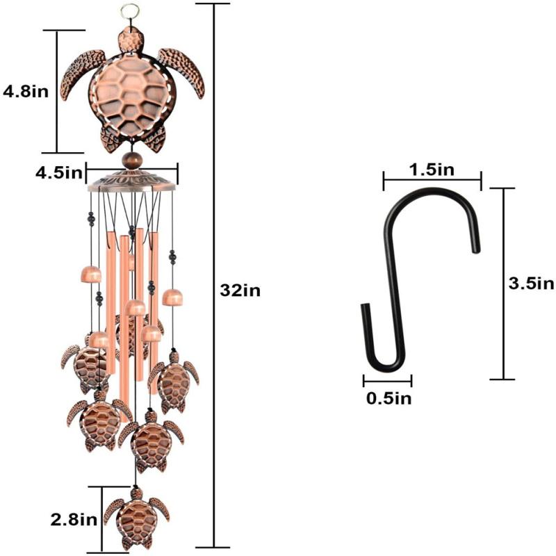 Горячие, латунные морские черепахи, колокольчики с S-крючком, украшения для патио на открытом воздухе, красивый домашний декор