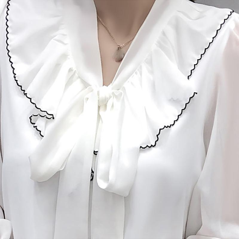 V-neck Chiffon Shirt Women's Long-sleeved Spring and Summer Tops Design Niche Lantern Sleeve Chiffon Shirt