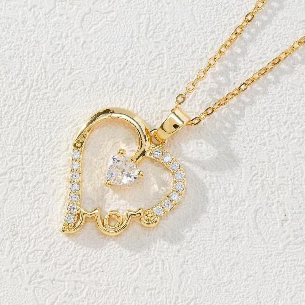 New Fashion Titanium Steel Heart Necklace Senior Sense of Inset Zircon Stainless Steel Collarbone Chain for Women's and Girls