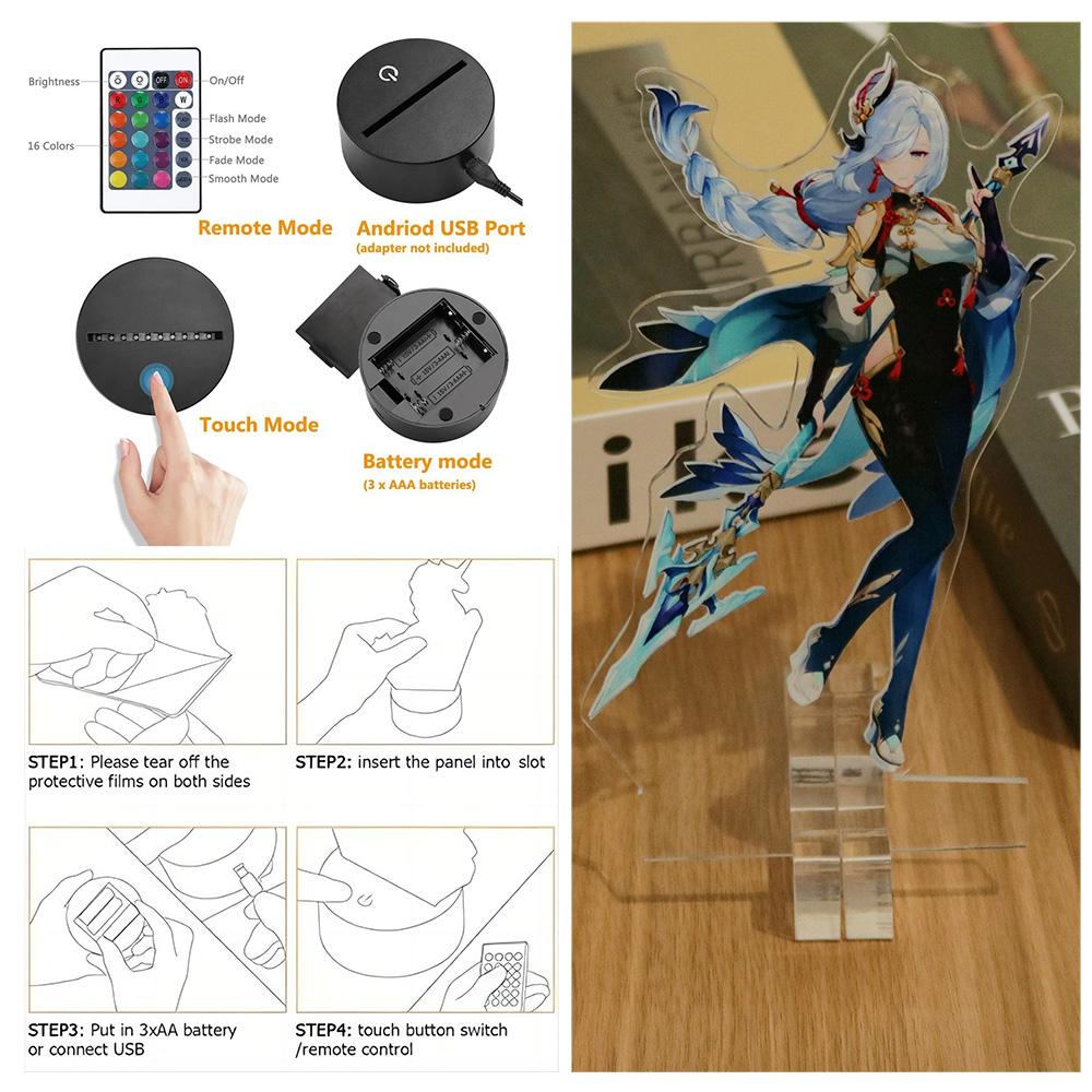 Аниме Фигурки 3D Ночник Genshin Impact RGB Светодиодные Лампы Управление 16 Цветами Света Dreamcolor для Декора Спальни Атмосферные Подарки