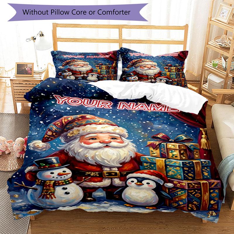 3PC Custom Name Christmas Magic Night Bedding Set Duvet Cover Closure Includes 1 Duvet Cover & 2 Pillowcases for Bedroom