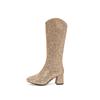 Sequin Cloth Bling Bling Glitter Gold Silver Party Weddding Bride Shoes Block High Heels Knee High Shiny Women Boots Winter 45