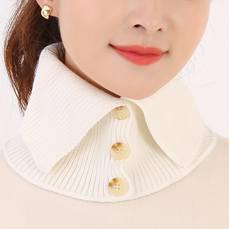 Женский шарф-манишка с искусственным воротником, элегантный, на пуговицах, согревающий шею, мягкий, эластичный, однотонный, зимний аксессуар для улицы и повседневной носки