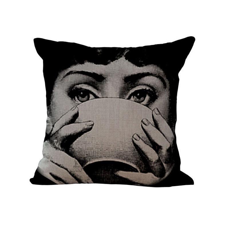 Льняная винтажная наволочка для декоративной подушки с лицом Пьеро Форназетти, на поясничную подушку, новая