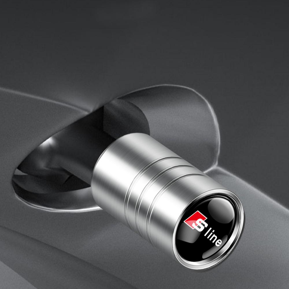 Q1 4Pcs Metal Badges Car Tire Valve Stem Cap Covers Accessories For a1 Quattro S3 S4 RS6 S5 S6 Sline A3 A4 A6 A5 Q5 Q7 Q3 TT RS3