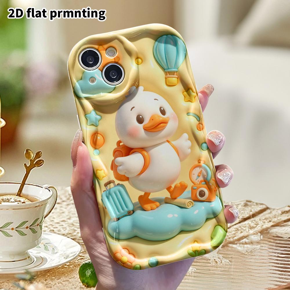Phone Case: 2D flat design suitable for iPhone 18 17 16 15 14 13 Pro protective case, travel little white duck, perfect Christmas and Halloween holida