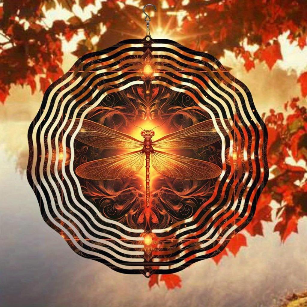 Laser Cut Metal Wind Spinner 3D Dragonfly Mandala Design Holographic Garden Decor Outdoor Hanging Rotary Wind Chime Gift