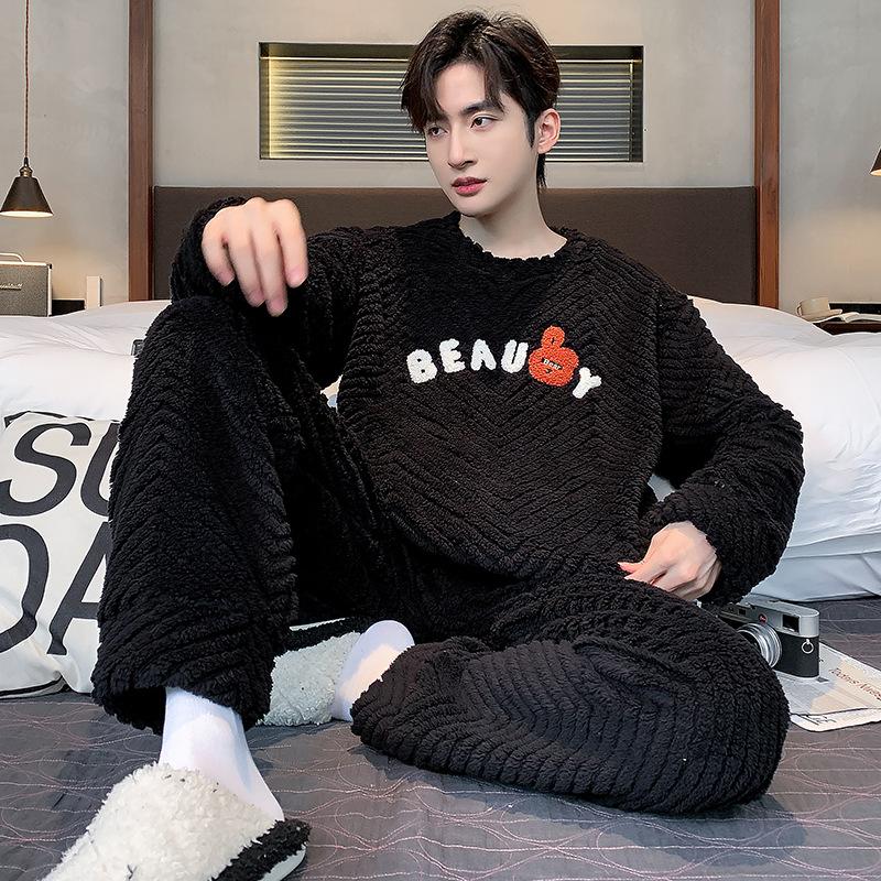 Мужская пижама из кораллового флиса, осень-зима, плюс утолщенный бархат, мужской зимний теплый фланелевый домашний служебный костюм