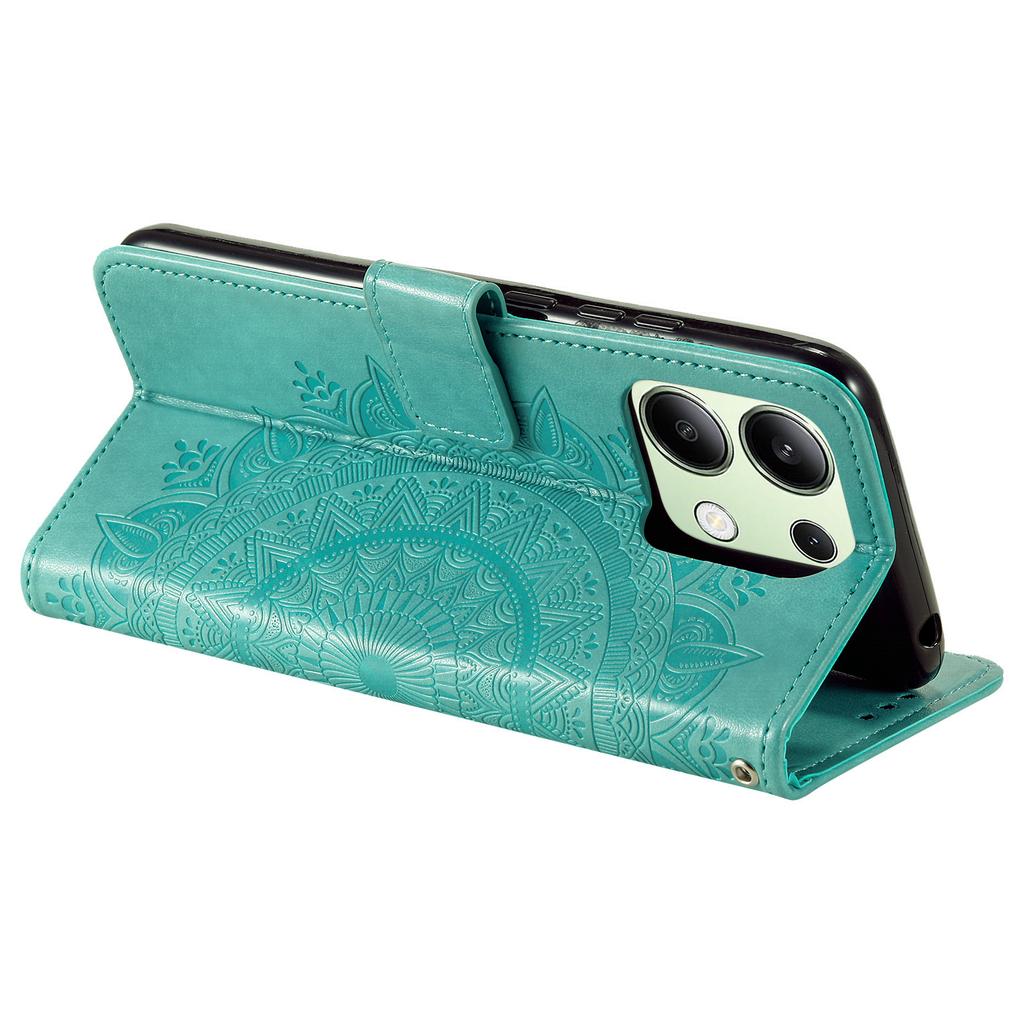 For Xiaomi Redmi Note 13 4G PU Leather Phone Case Imprinted Mandala Flower Stand Wallet Cover