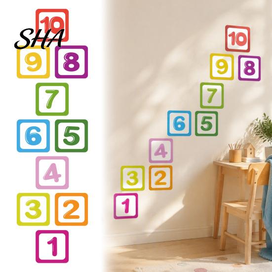 Number Theme Wall Sticker Hopscotch Game Floor Sticker, 1-10 Self-Adhesive Decal, PVC Waterproof for Home Kindergarten Classroom