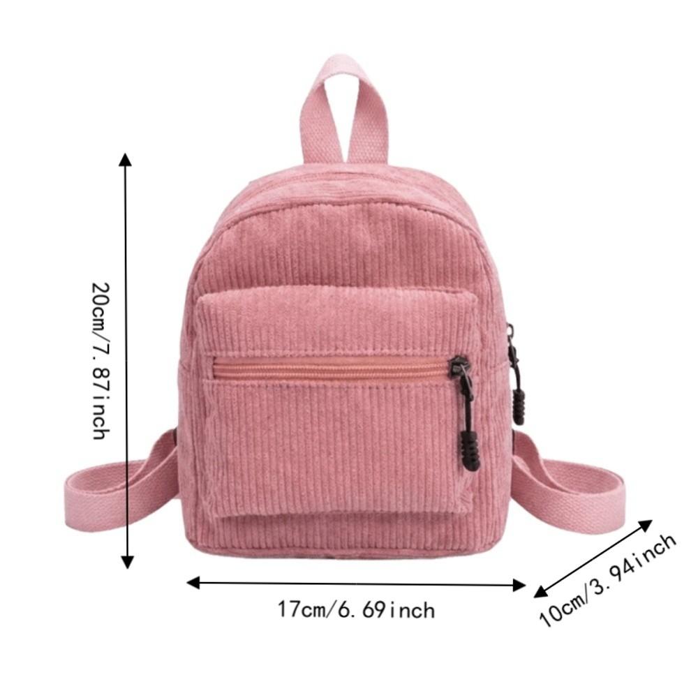 Lightweight Corduroy Mini Backpack Solid Color Daypack Versatile Double Shoulder Bag Ladies