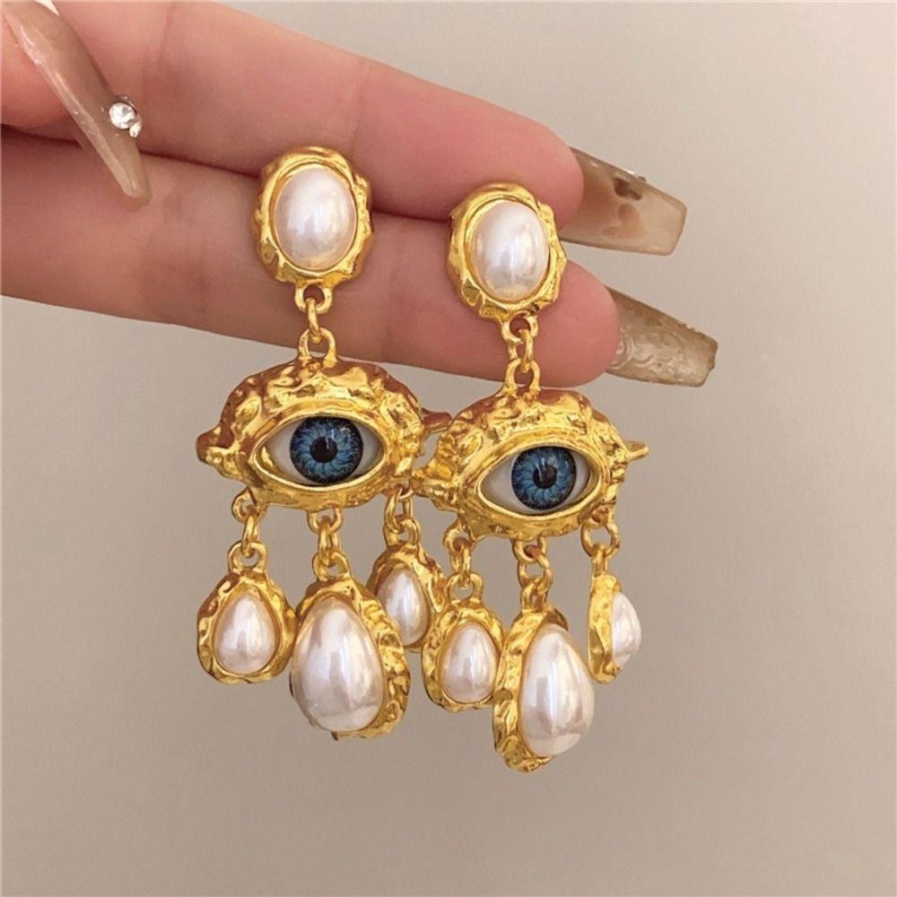 Vintage Devil Eye Earrings Water Droplet Exaggerate Earring Fashion Pearl Drop Earrings  Women