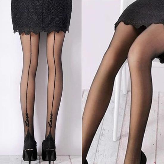Women Sexy English Love Letter Tattoo Jacquard Leggings Tights Pantyhose Stockings