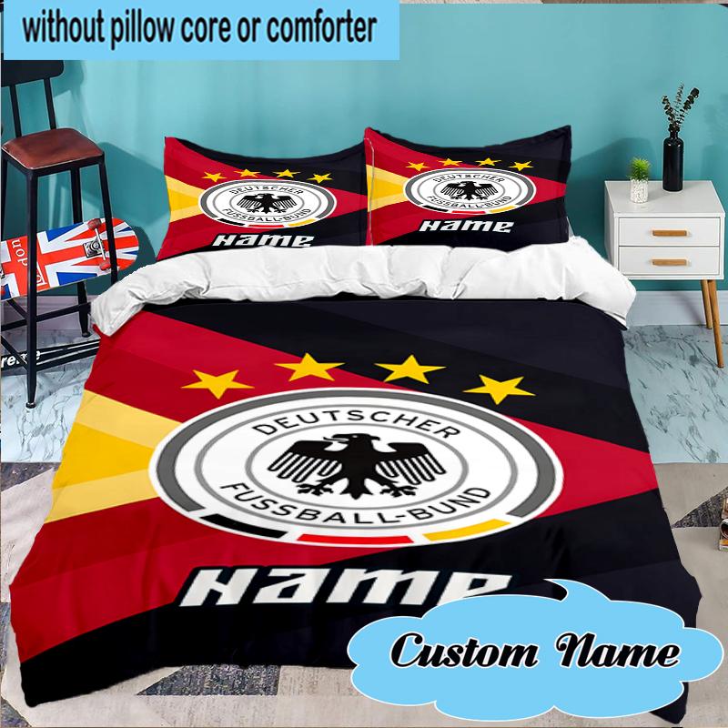 Custom Name German Football Badge Emblem Bedding Set 3pcs, Bedding Set Including 1pc Duvet Cover And 2pcs Pillowcases for Bedroom, Dormitory Gift