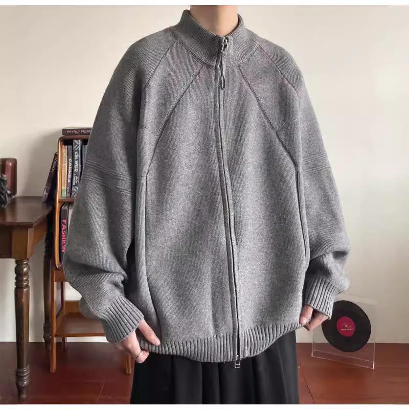 Осенне-зимняя ленивая простая и универсальная однотонная куртка на молнии для мужчин, новый модный бренд High Street, свободный повседневный топ, мужской тренд