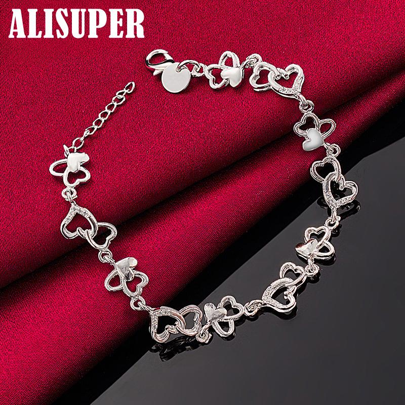 Ювелирные изделия-браслет-цепочка из стерлингового серебра 925 пробы с цирконием AAA и полным сердцем