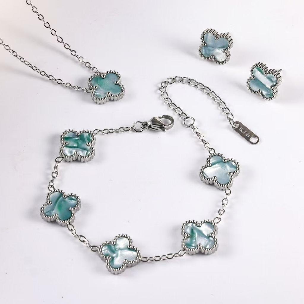 3 модных украшения из титановой стали: ожерелье-клевер, браслет, серьги, роскошный подарок на День святого Валентина, День матери