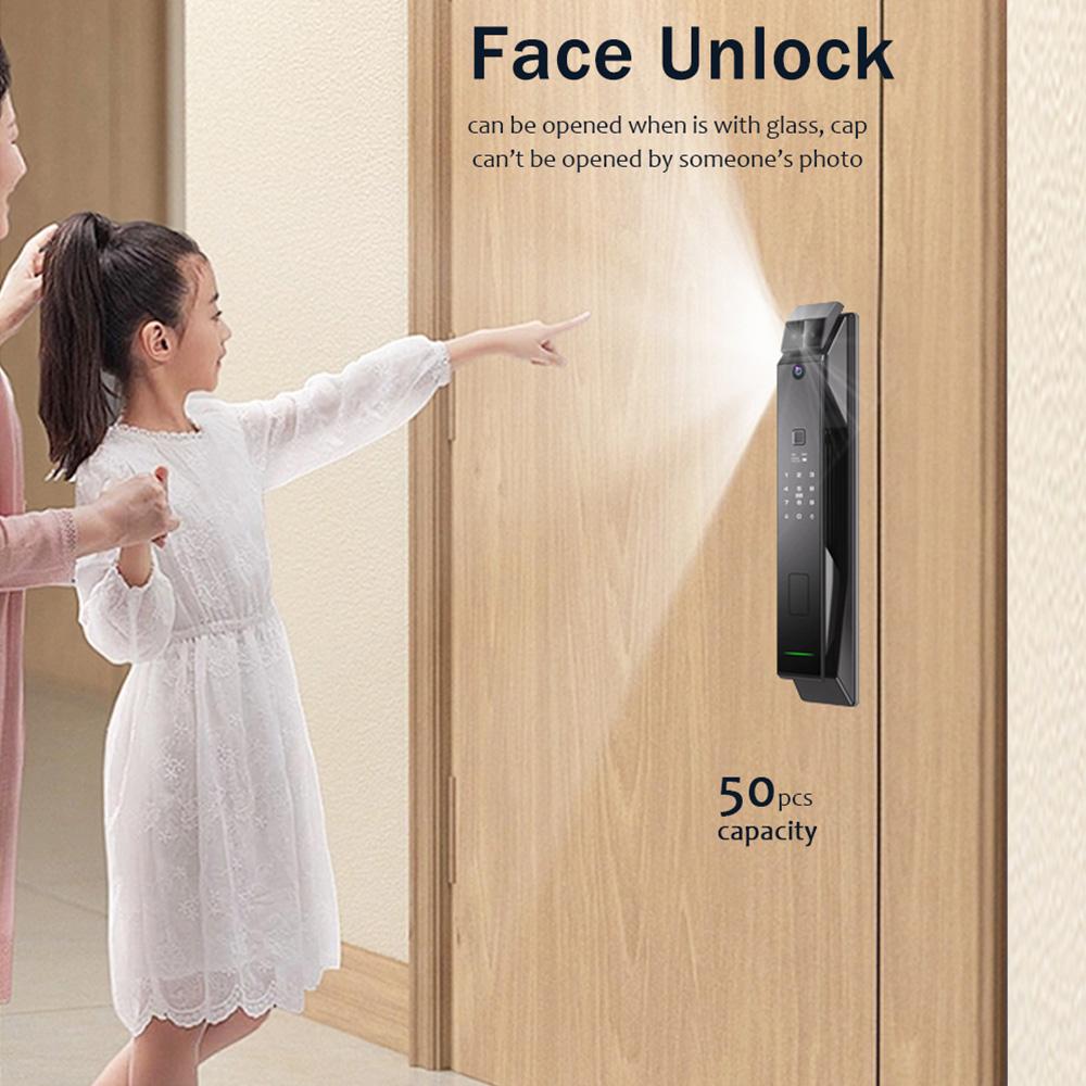 Умный замок WAFU с камерой, 3D-распознавание лиц, входная дверь без ключа, ручка замка из алюминиевого сплава