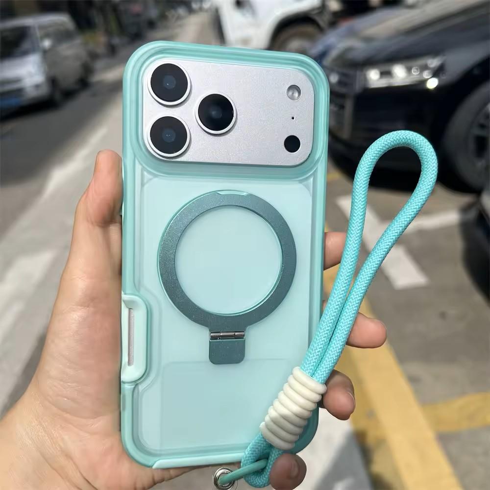 Роскошный матовый противоударный чехол с магнитной зарядкой Ott для iPhone Air 17 16 15 14 Plus Pro Max из TPU+PC с подставкой и ремешком для руки