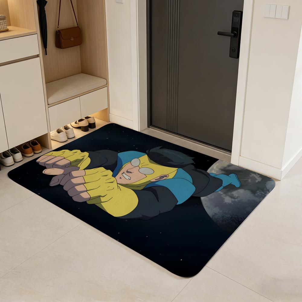 Anime I-Invincible Hero Floor Mat Flannel Door Mat Non-Slip Absorbent Washable Indoor Home Rug