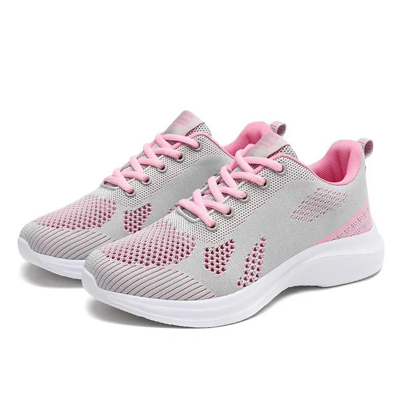 Весенняя спортивная обувь женская вулканизированная сетка дышащая шнуровка плоская обувь новейшая удобная женская повседневная беговая обувь