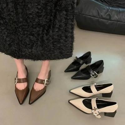 Женские сандалии Балетки с острым носком и заклепками Тонкие туфли Неглубокие сандалии Женские толстые подошвы Janes