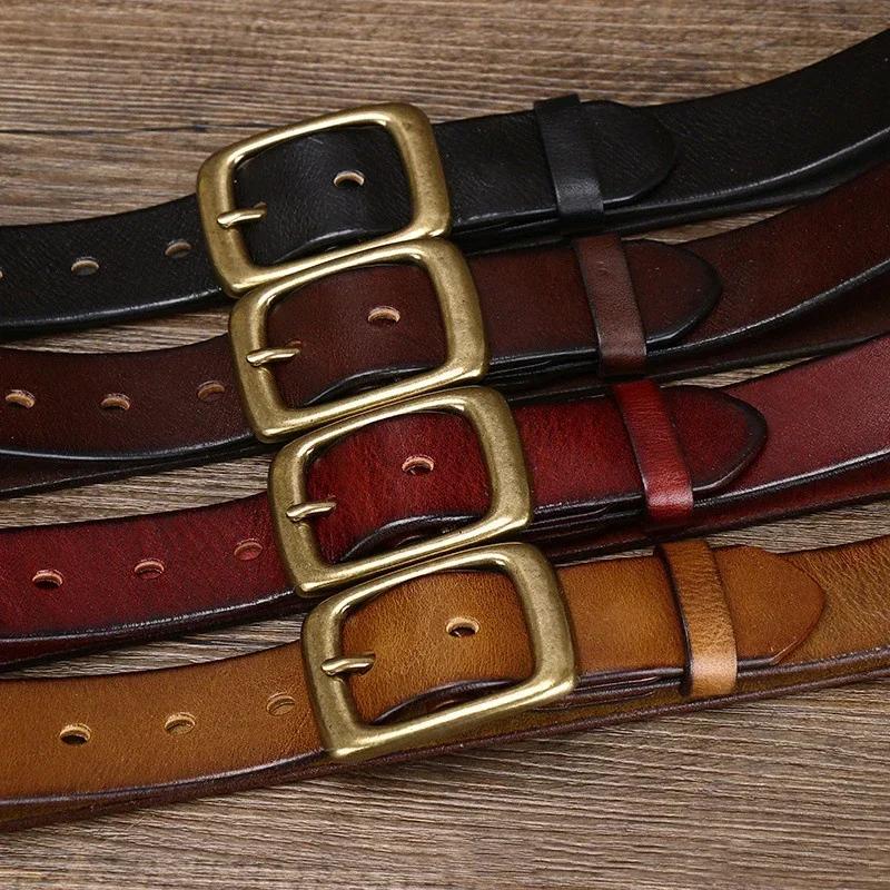 3.3CM Men's Genuine Leather Belt Luxury Designer Brass Pin Buckle Belts Pure Cowskin Vintage Strap Male Jeans for Man Women