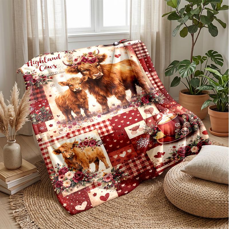 Highland Cows in Magical Forest Theme blanket Lightweight Warm Flannel Blanket Decorative Throw Blanket for Home Decoration