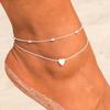 Double Layer Love Heart Charm Anklet Women Sandal Barefoot Ankle Bracelet Gift