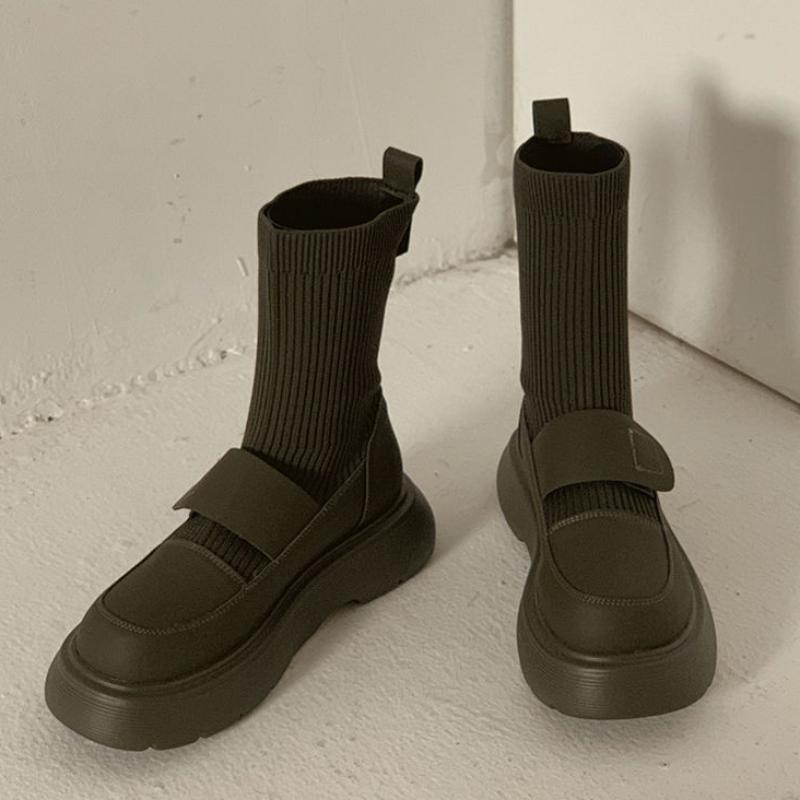 Женские ботильоны на толстой подошве, обувь Лолиты, платформа, короткие туфли для женщины, Мэри Джейн, ботильоны-носки на резинке, новинка зимы 2024, Y2k