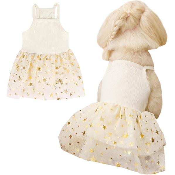 Платье-туту для собаки Кошка Собаки Летнее Тюлевое Платье-комбинация Кружевное Платье Милый Щенок Блестящая Звездная Юбка Одежда для Питомцев на Вечеринку для Маленькой Средней Кошки Собаки (Синий, Средний)