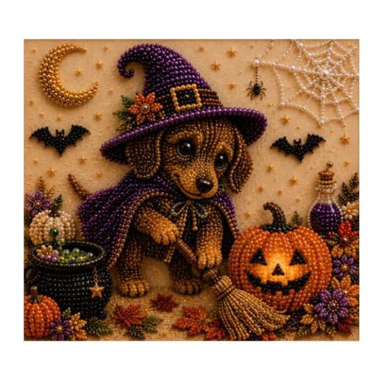 Unique Handmade Gift Idea Halloween Faux Pearl Painting Kit, Puppy Ghost 3D Art Craft Stress Relief for Adults Beginners, Home Wall Decor, DIY
