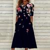 Women's Summer Casual Printed V-Neck Short-Sleeve Swing Dress