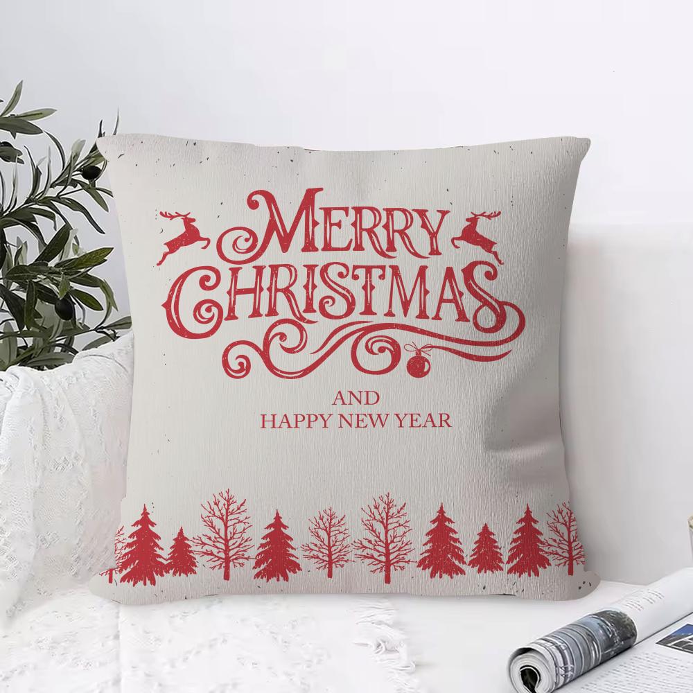 Cute Christmas Elements Cushion Cover 1 Piece Short Plush Pillowcase, Soft And Washable, Mostly Used For Sofa, Car