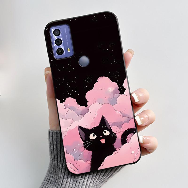 New Design Case For TCL 20B (6159K) Fashionable Black Love Pattern Shockproof Protective Cover Soft Silicone Black Case
